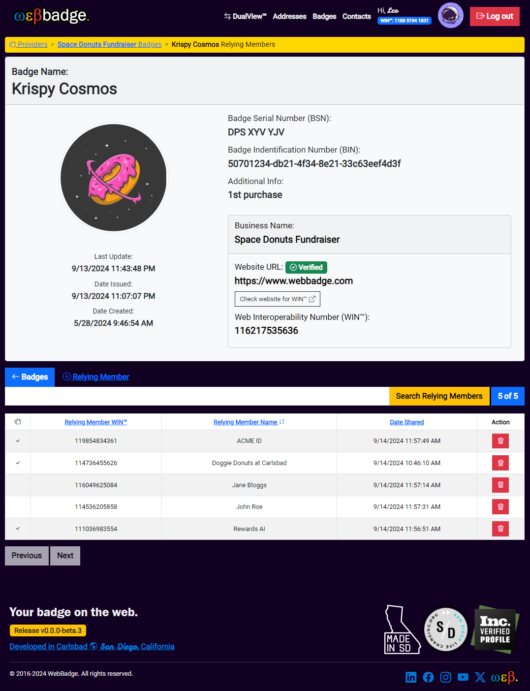 WebBadge™ Screenshot with Relying Members
